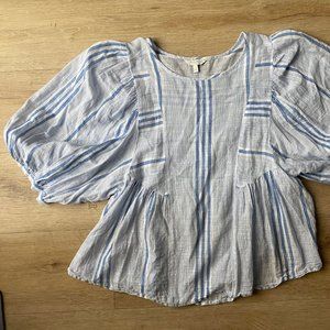 Lucky Brand Cotton Stripe Puff Sleeve Top